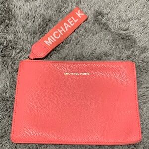 Michael Kors Pink Zip Clutch with Gold Hardware